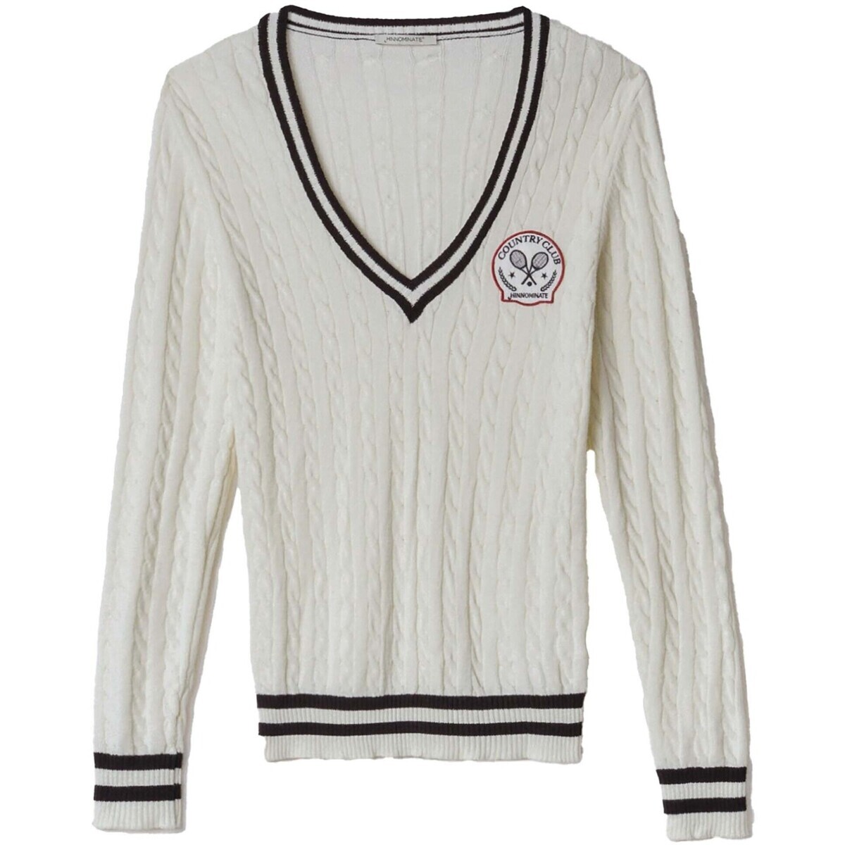 Hinnominate  Maglia Scollo A V Con Trecce E Patch Tennis  Bílá