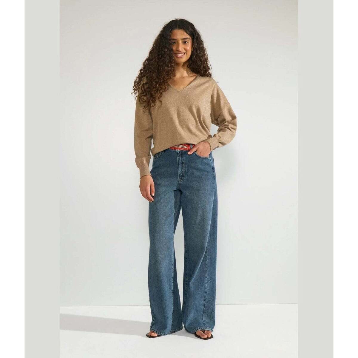 Nümph  Nudayletta Lurex V-Neck Pullover Silver Mink  ruznobarevne
