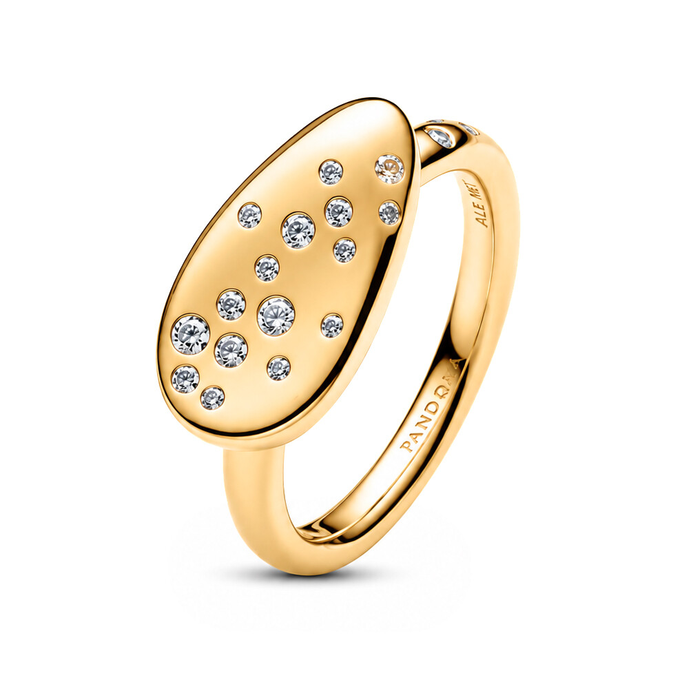 Pandora Pozlacený pečetní prsten se zirkony Shine Essence 164707C01 52 mm