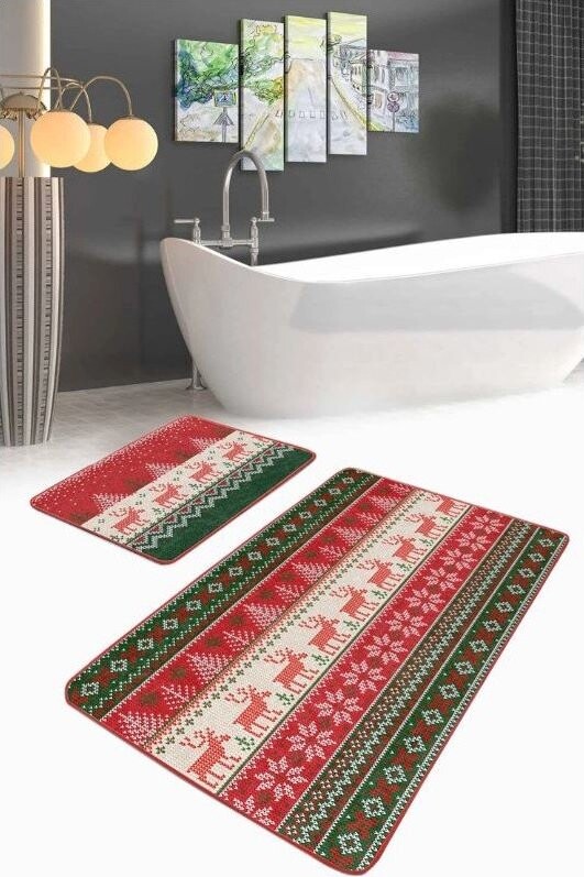 Sametové koupelnové předložky v sadě 2 ks 60x100 cm Merry Christmas – Mila Home