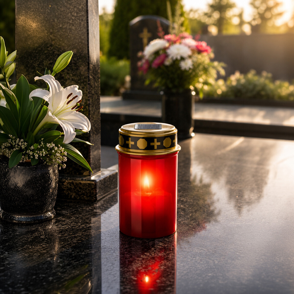 Grundig Solární LED Hřbitovní svíčka, červená