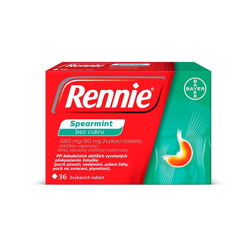 RENNIE Spearmint bez cukru 680 mg/80 mg 36 žvýkacích tablet