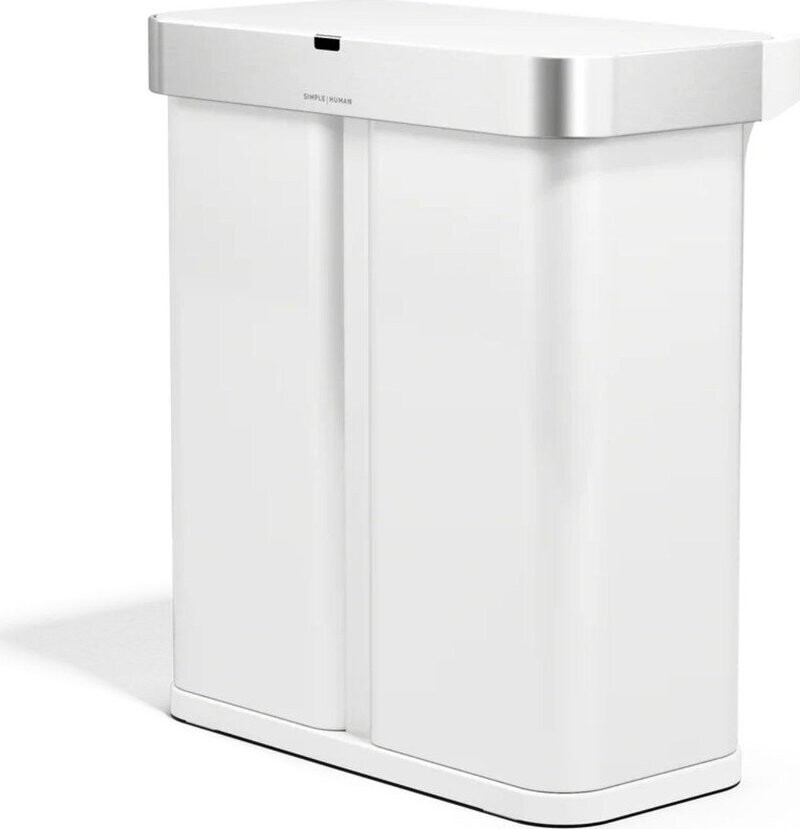 Matně bílý ocelový odpadkový koš 34+24 l na tříděný odpad/bezdotykový Dual Sensor – simplehuman