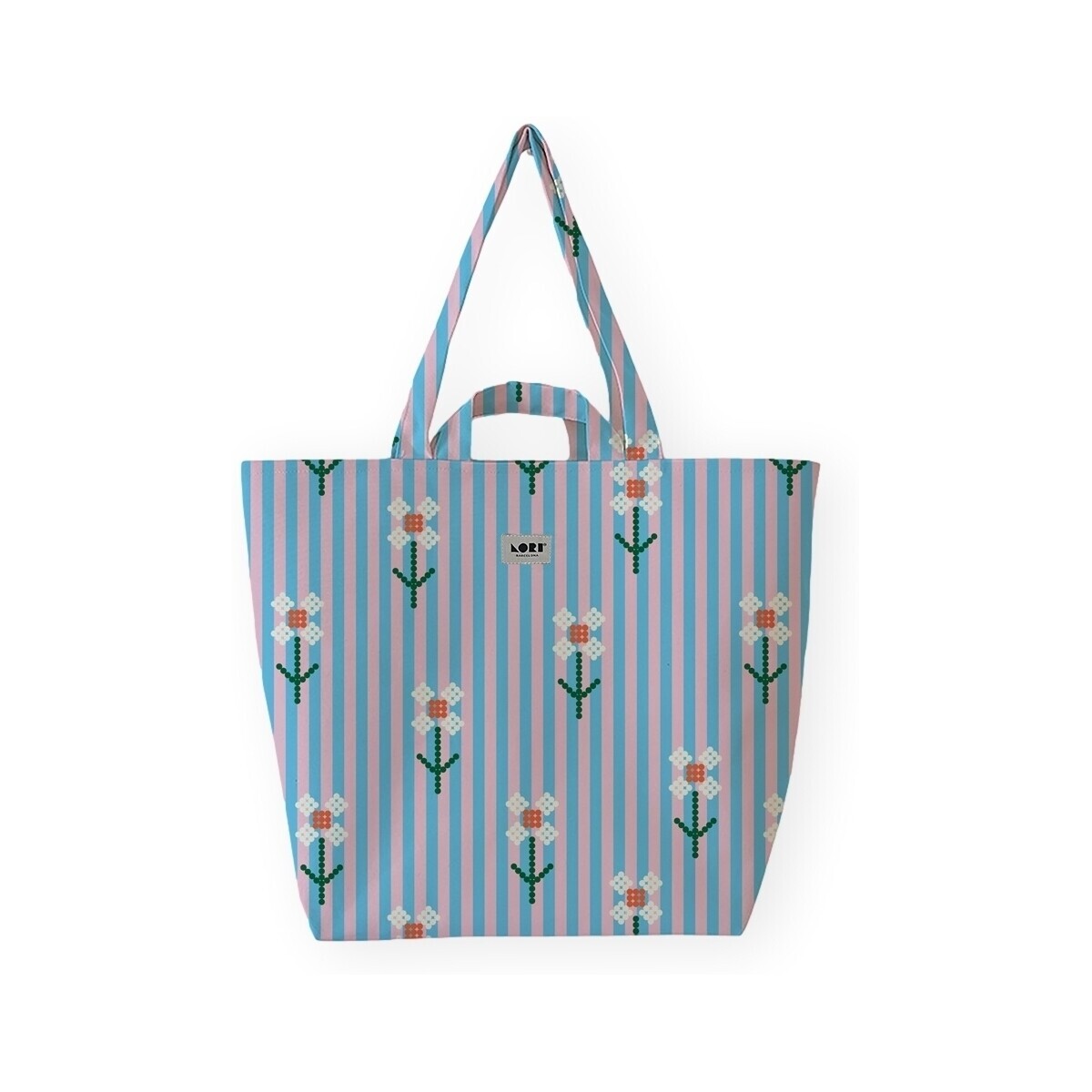 Lori Barcelona  Fine Stripe And Bloom Flowers - Blue/Pink  Modrá