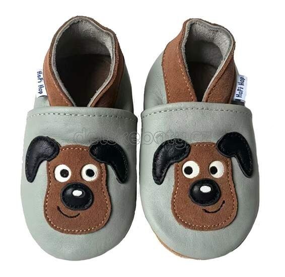 Dětské celoroční boty Hopi Hop kožené capáčky pejsek šedé Velikost: S