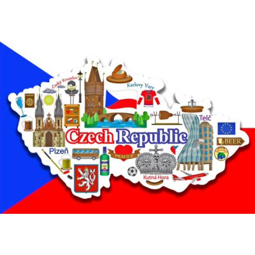 Magnetka Česká vlajka s vlajkou a motivy ČR - barevná