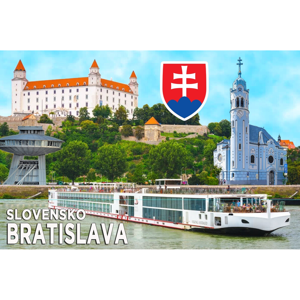 Magnetka Bratislava s hradem a lodí - barevná