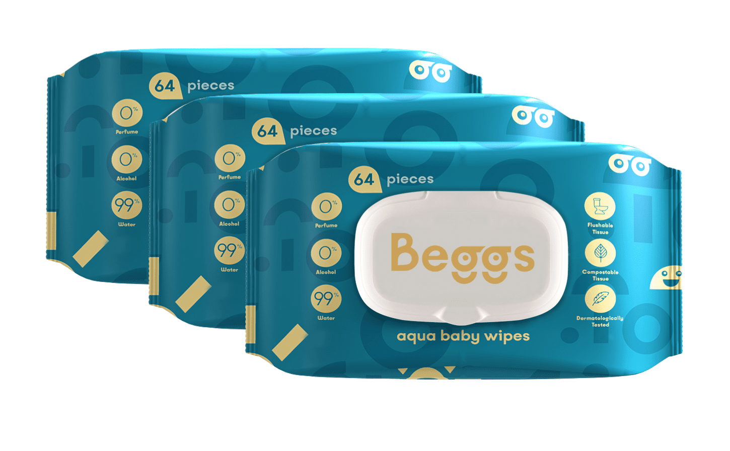 BEGGS Vlhčené splachovatelné ubrousky 3 x 64 ks