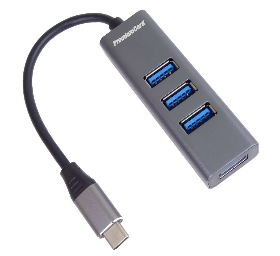 PremiumCord 5G SuperSpeed USB Hub Type C na 4x USB 3.2 Gen 1 - Zánovní!
