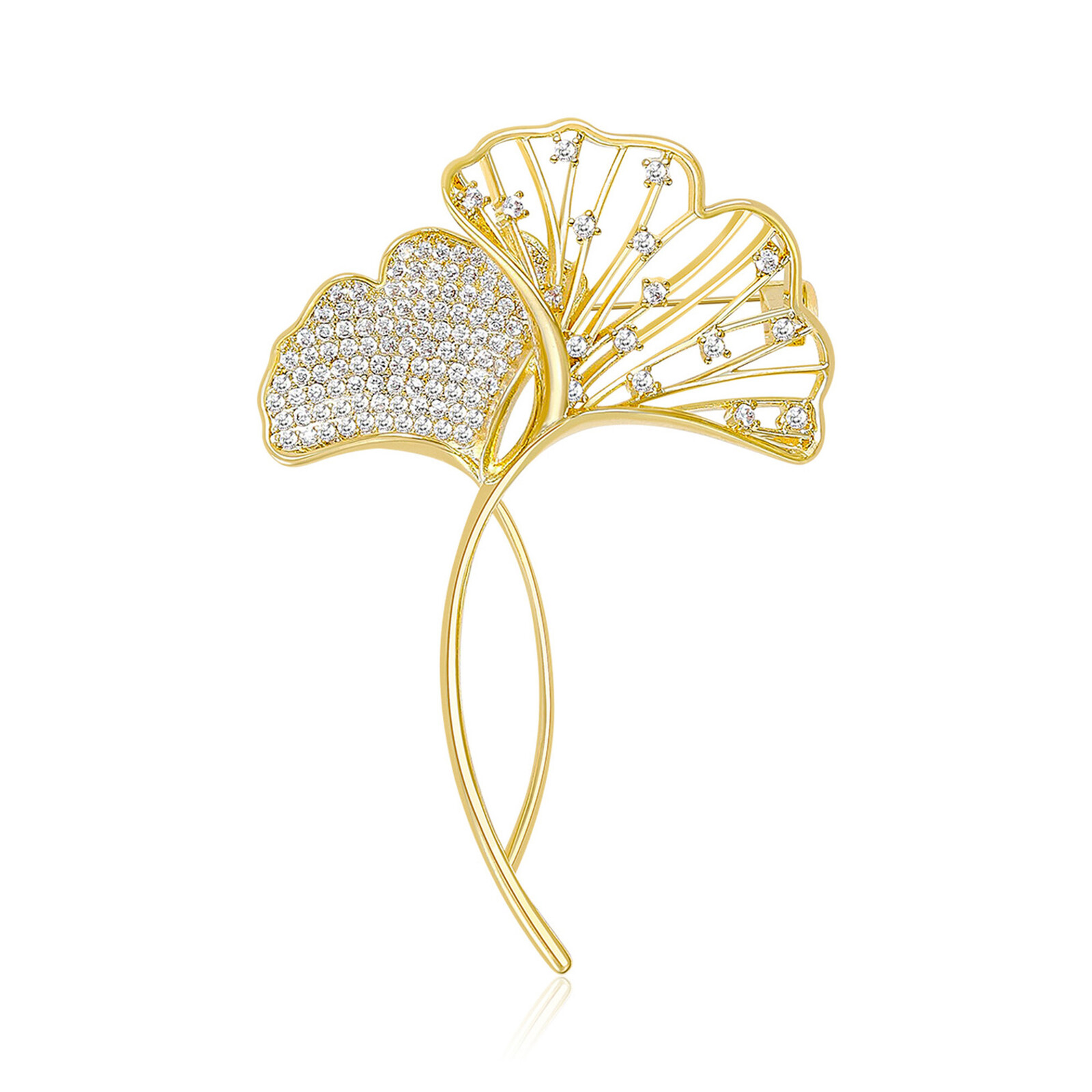Troli Krásná pozlacená brož s krystaly Ginkgo biloba Gold