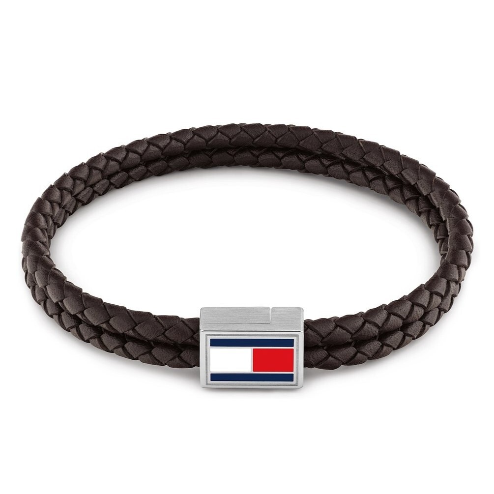 Tommy Hilfiger Tmavě hnědý dvojitý kožený náramek pro muže 2790754