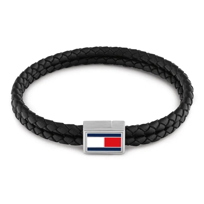 Tommy Hilfiger Černý dvojitý kožený náramek pro muže 2790755