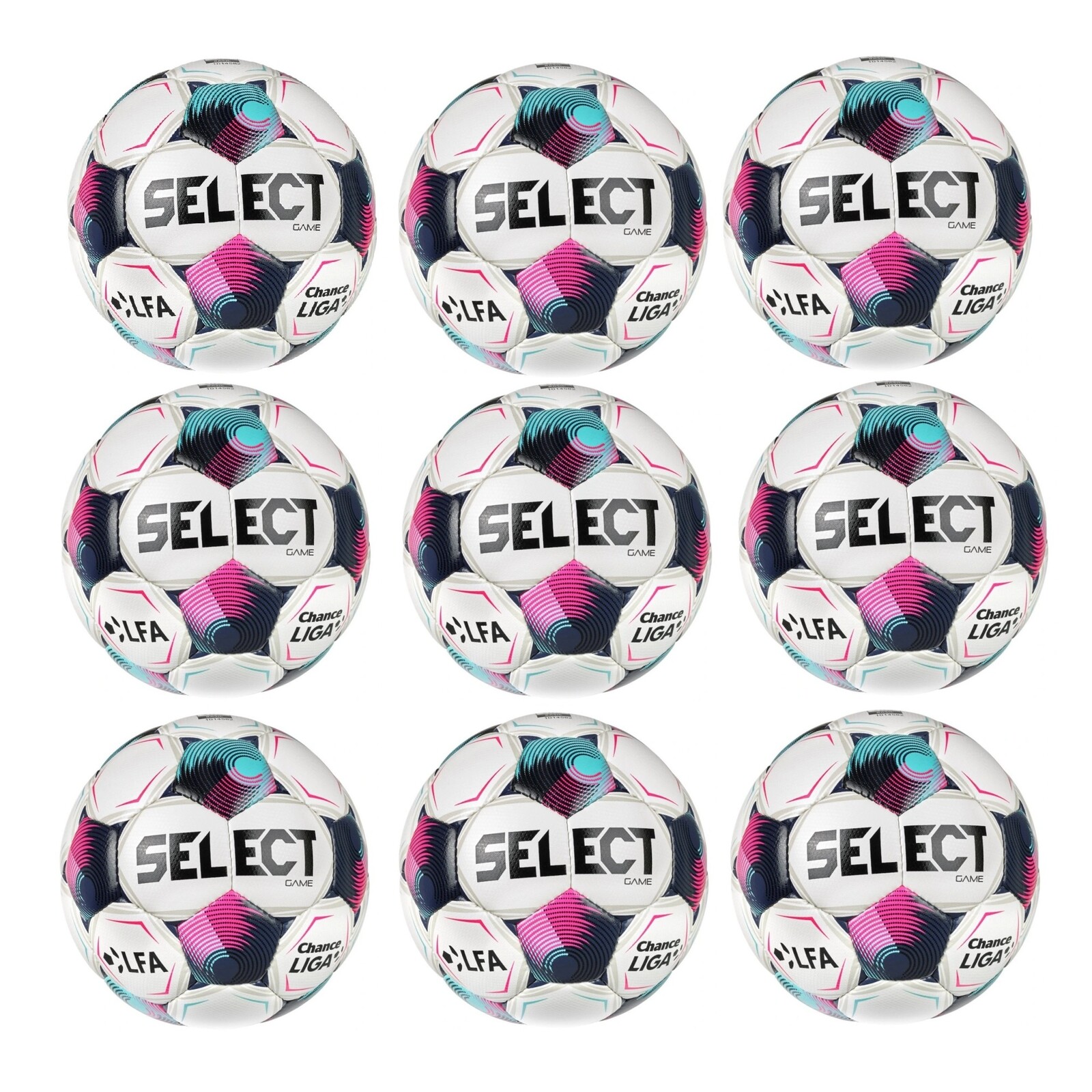 Výhodný set - 9x Fotbalový míč SELECT FB Game CZ Chance Liga 2026/27 5 bílo-růžová