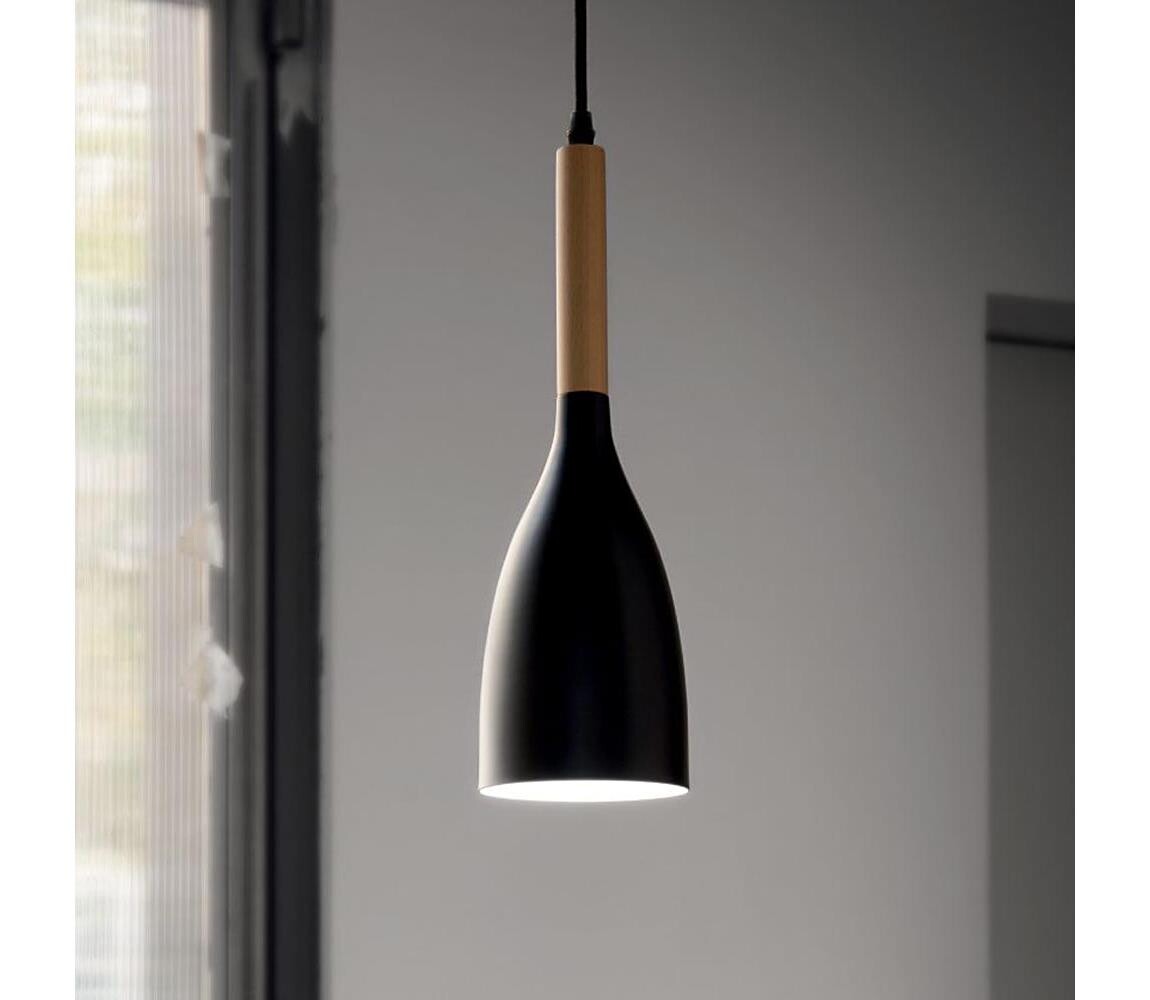 Ideal Lux - Lustr na lanku MANHATTAN 1xE14/40W/230V pr. 11 cm černá/buk 110752