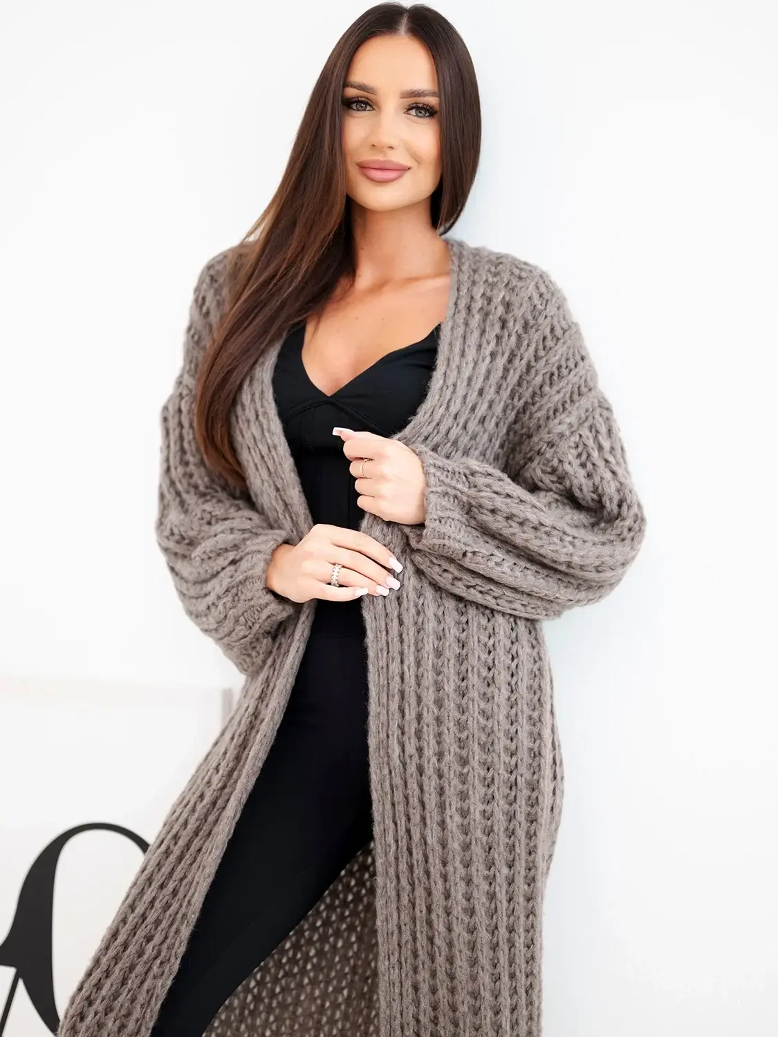 Dámský dlouhý openwork cardigan bez zapínání
