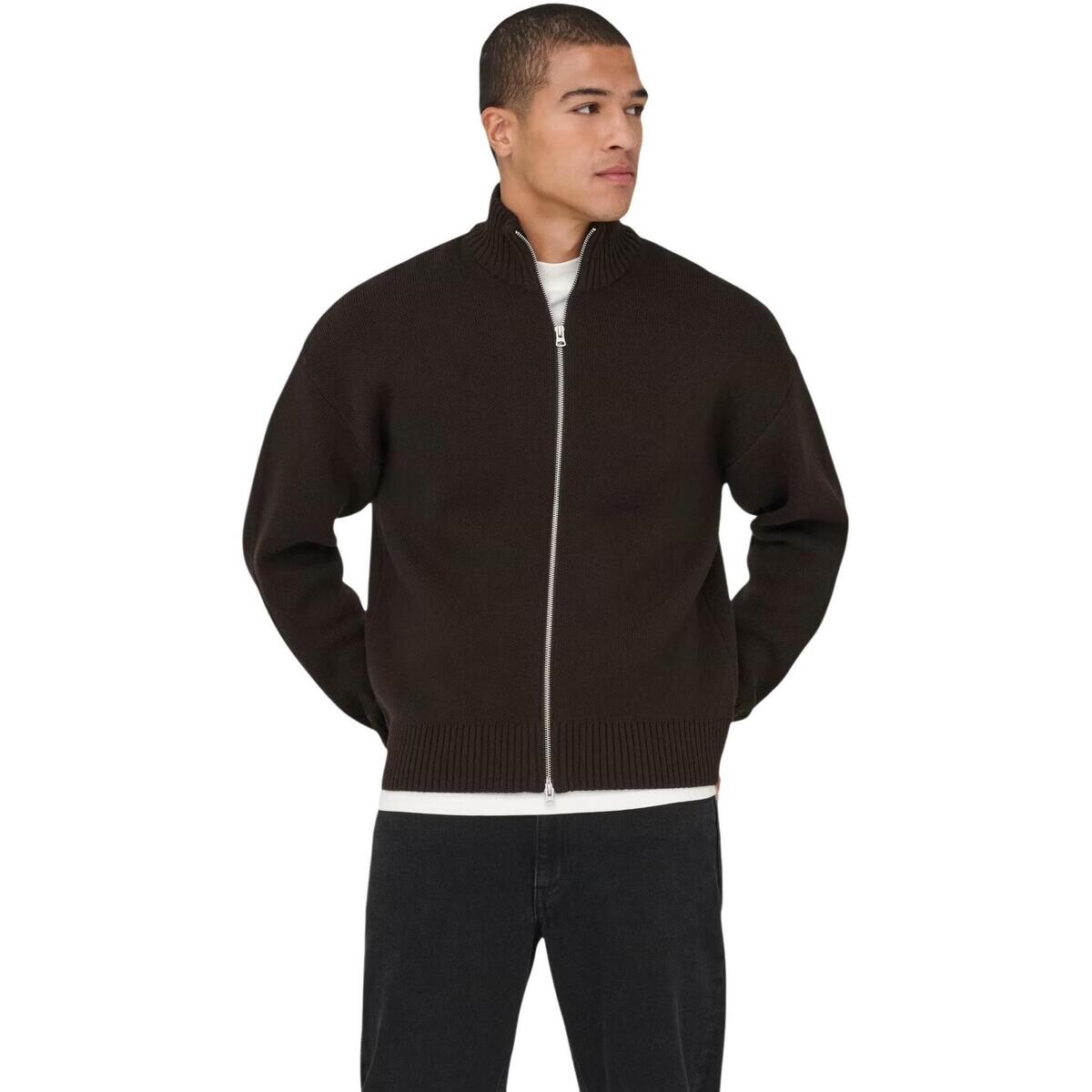 Only & Sons   Onsblake Ds High Neck Cardigan Knit Noos 22035808  Hnědá