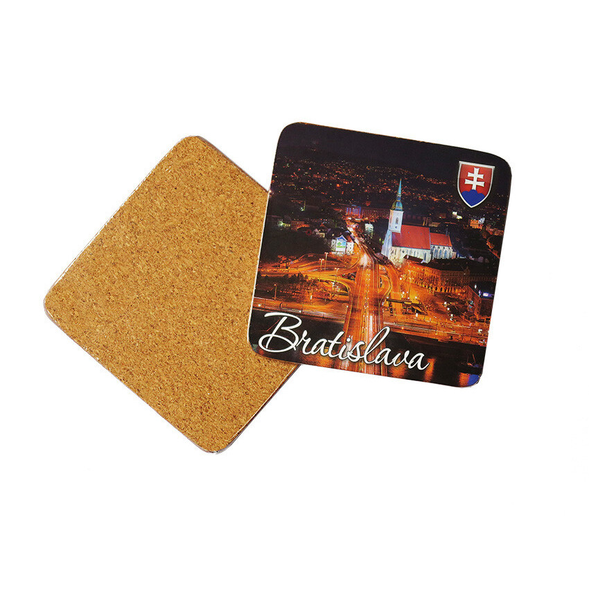 Podtácek korkový s motivy Bratislavy 9,5x9,5 cm 1 ks - barevný