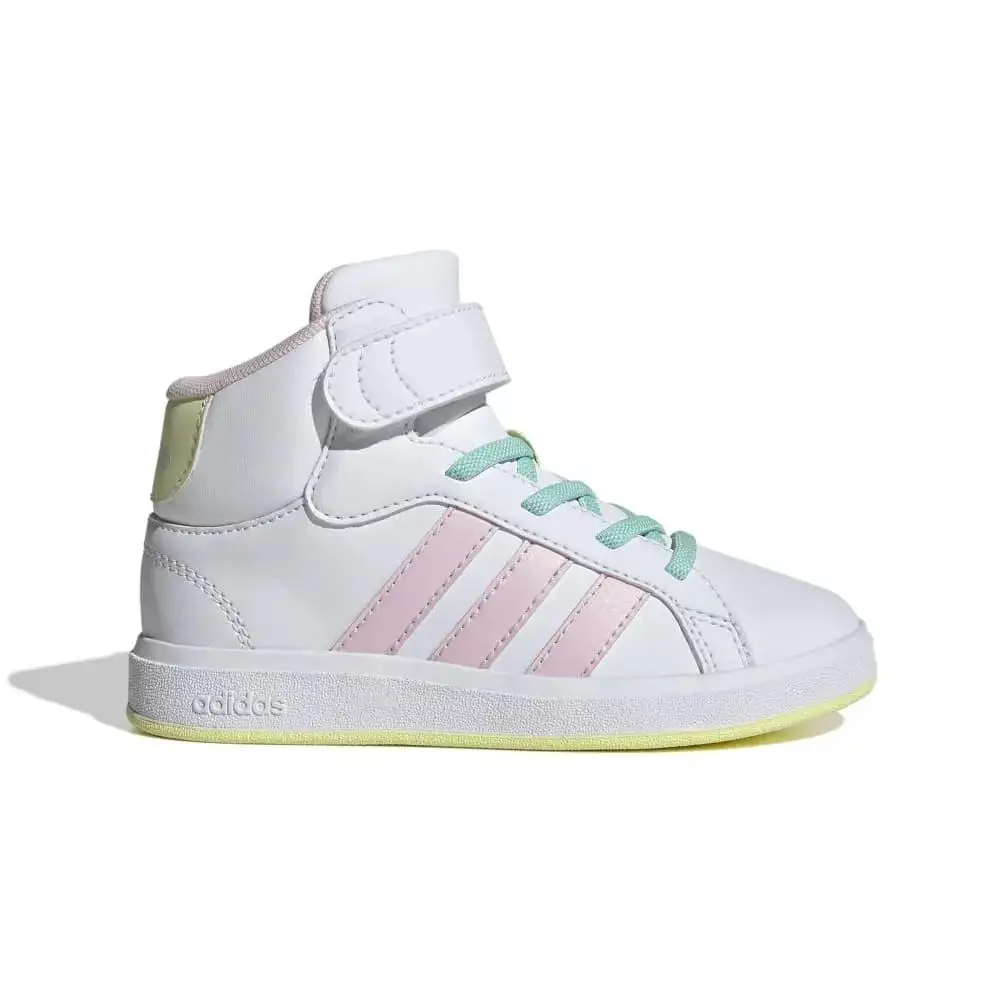 Adidas Grand Court Mid cloud white/clear pink/ice yellow dívčí rekreační obuv