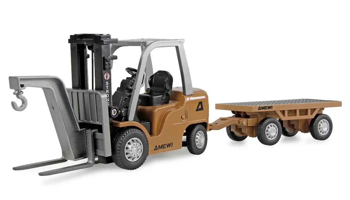 AMEWI Trade e.K. Mini kovový RC vysokozdvižný vozík s přívěsem, proporcionální 8kanálový 1:64 RTR