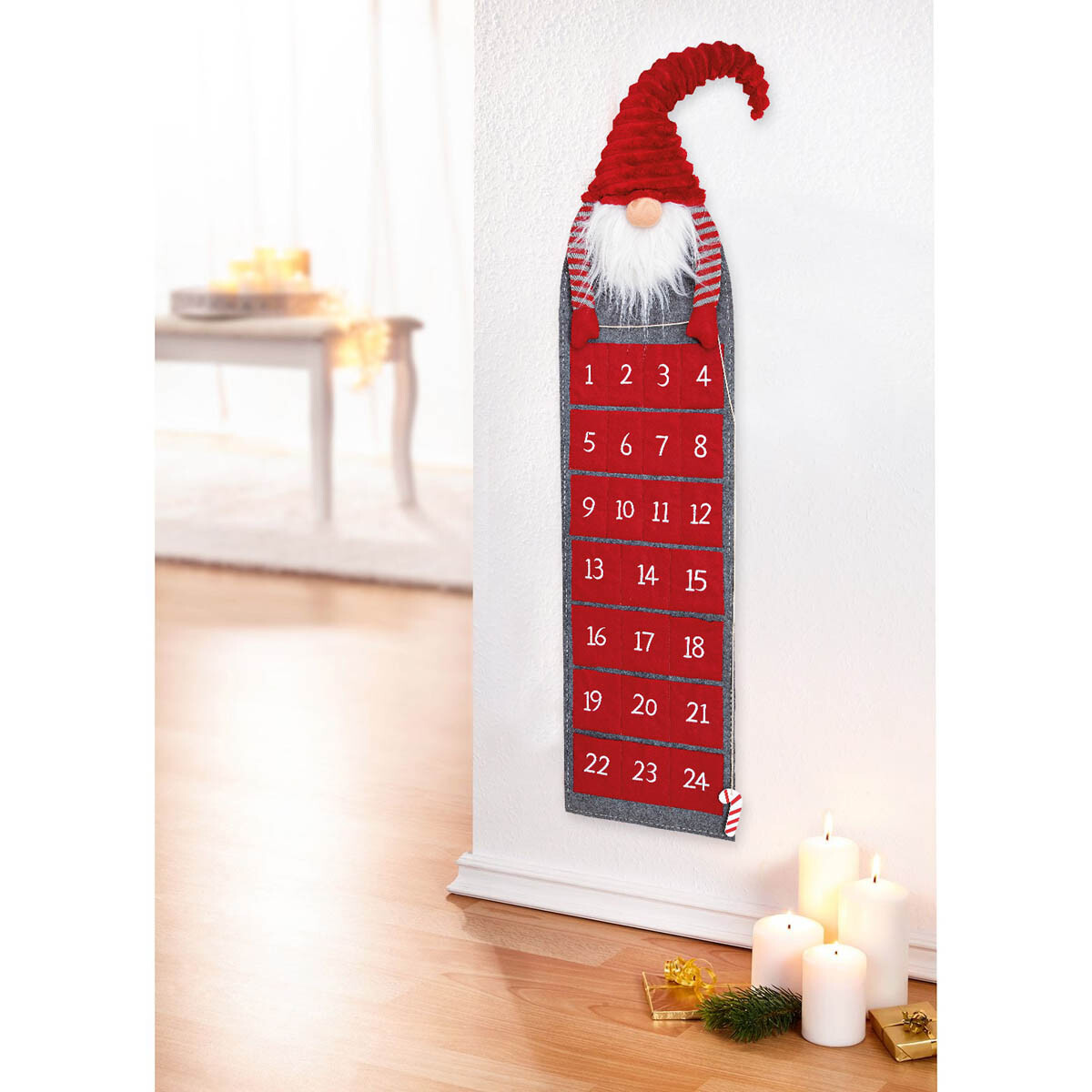 G. Wurm Nástěnný Adventní kalendář Skřítek, červený