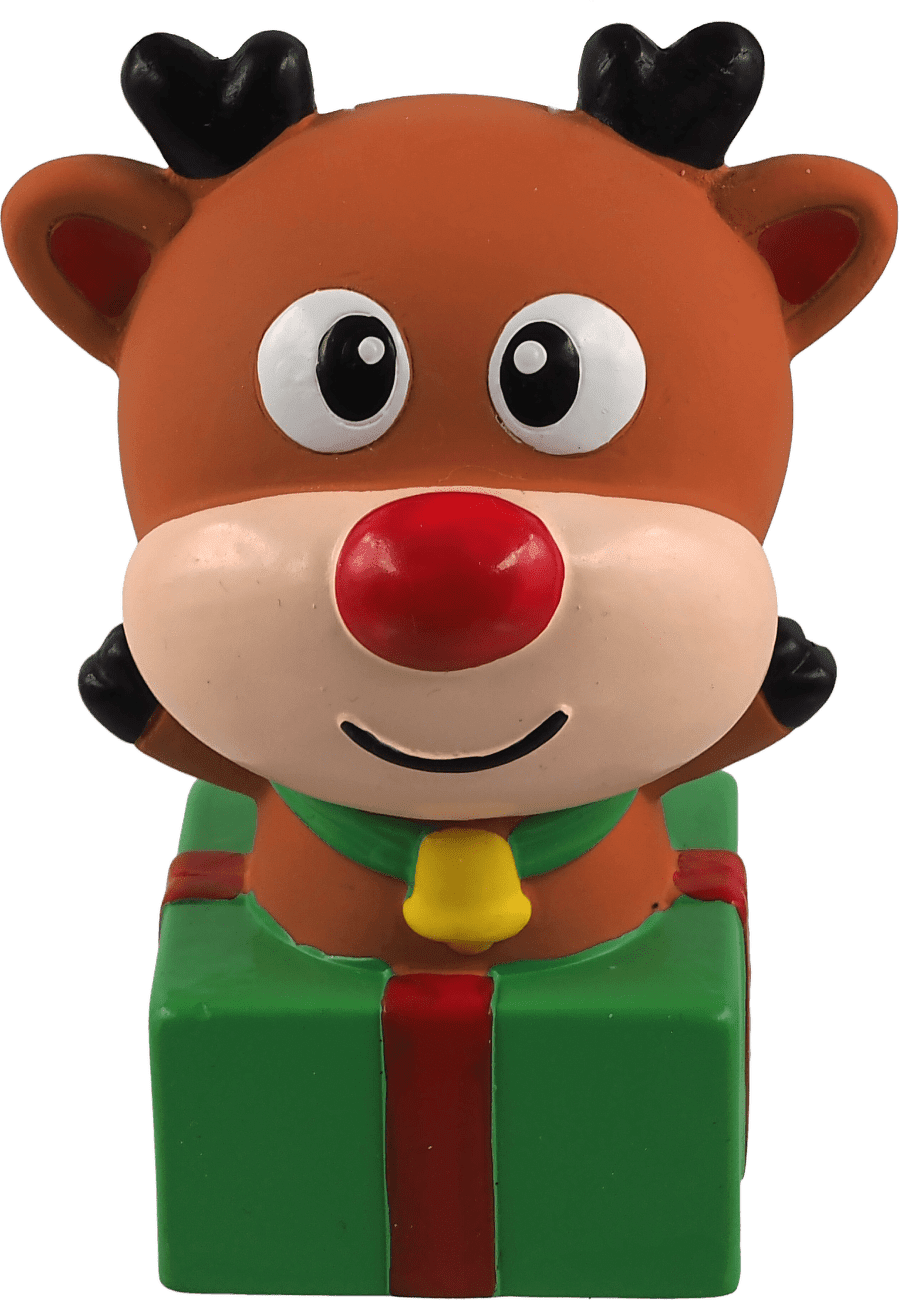 Hračka pro psy Dog Fantasy Winter Tale sob s dárečkem latexový pískací 12 cm