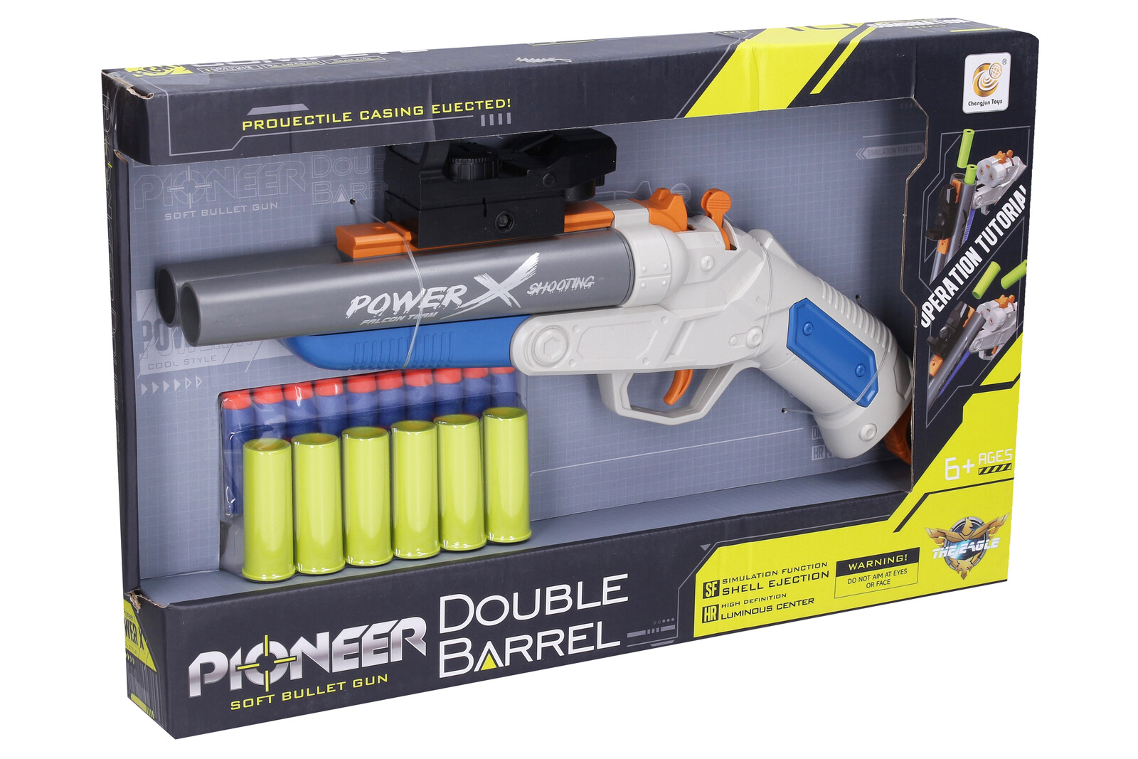 Puška Pioneer Double Barrel s pěnovými náboji a patronami 37 cm