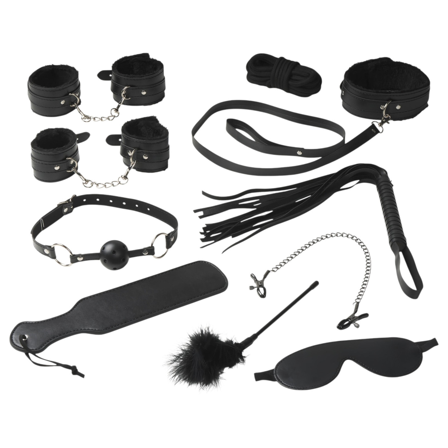 Baseks - měkká sada na bondage pro začátečníky (černá) - 10 ks