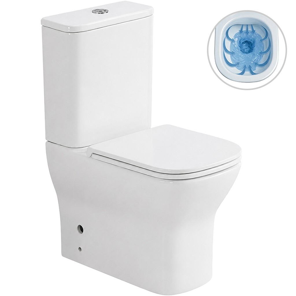 CERANO WC kombi Hugo, Rimless bezokrajové splachování + Slim/SoftClose sedátko spodní/zadní odpad bílá lesklá 63,5x35,5 CER-538759