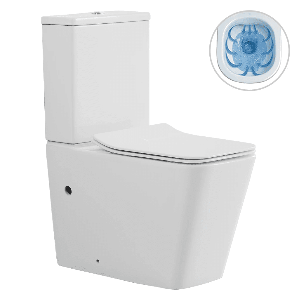 CERANO WC kombi Forte, Rimless bezokrajové splachování + Slim/SoftClose sedátko spodní/zadní odpad bílá lesklá 64x36 CER-538765