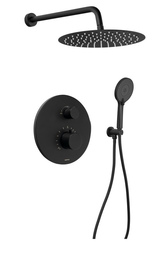 SAPHO Podomítkový sprchový set s termostatickou baterií, box, 2 výstupy, černá mat RH396B-01