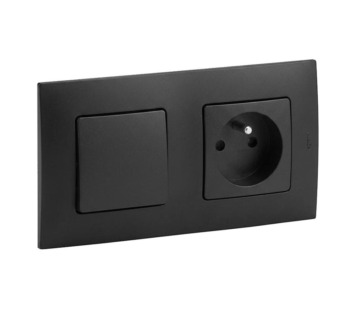 Legrand - Zásuvka domovní 250V/16A a jednopólový vypínač č. 1 NILOE černá LR0013+LR0001+LR0006