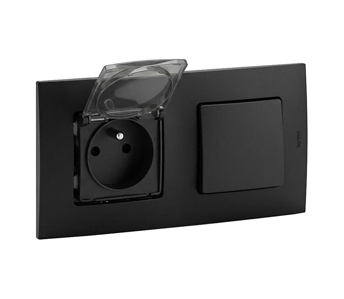 Legrand - Zásuvka domovní 250V/16A a jednopólový vypínač č. 1 NILOE černá LR0013+LR0003+LR0006
