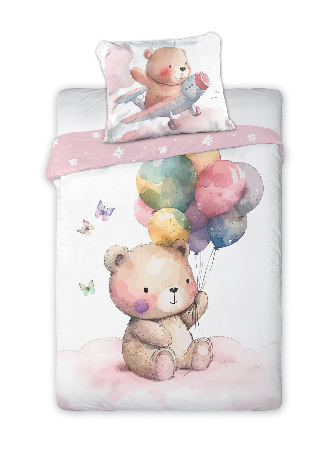 FARO Povlečení do postýlky 100x135 + 40x60 cm - Medvídek růžový
