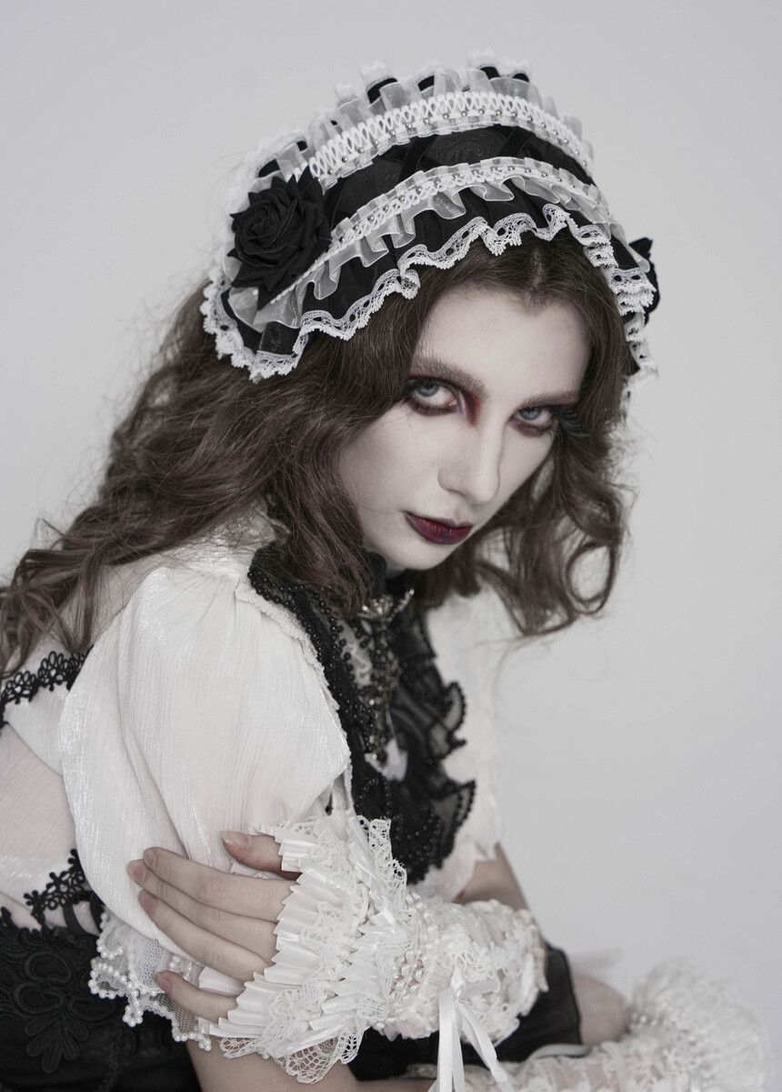 čelenka DEVIL FASHION - Lolita Rose Flower - černá/bílá