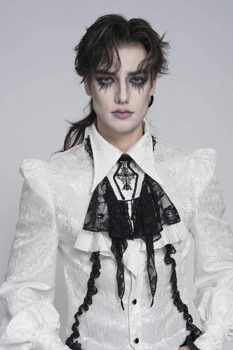 vázanka plastron DEVIL FASHION - Retro Gothic - bílá XS-L