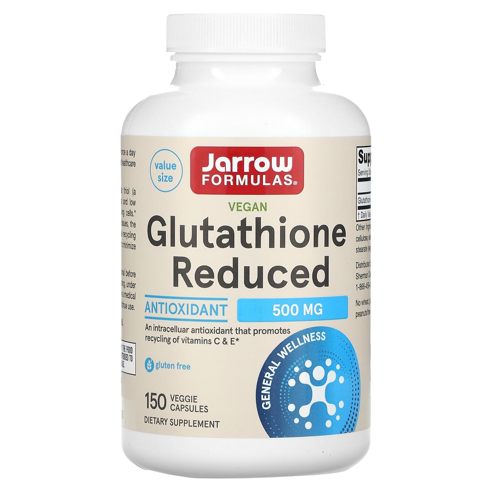 Jarrow Formulas Redukovaný glutathion, 500 mg, 150 rostlinných kapslí