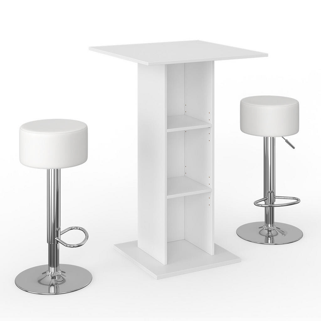 Vicco STOJACÍ BAROVÝ STŮL SE ŽIDLEMI Rodeo Bílá 70 x 70 cm se 2 barovými stoličkami