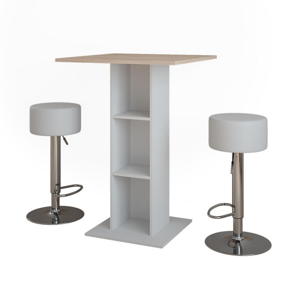 Vicco STOJACÍ BAROVÝ STŮL SE ŽIDLEMI Repose Bílá/Sonoma 75 x 75 cm se 2 barovými stoličkami