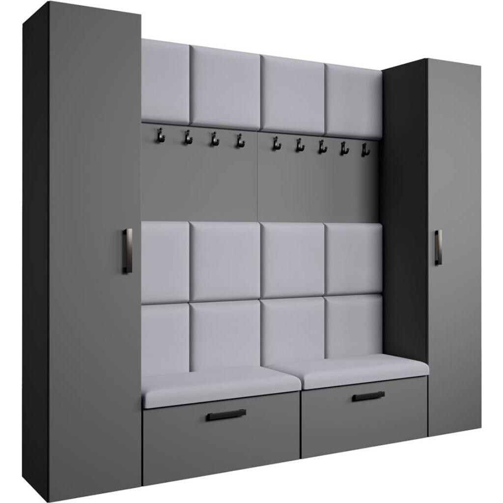 Beautysofa PŘEDSÍŇOVÁ sestava Margaret XL 242/203/43 s čalouněnými panely a botníkem, grafitová