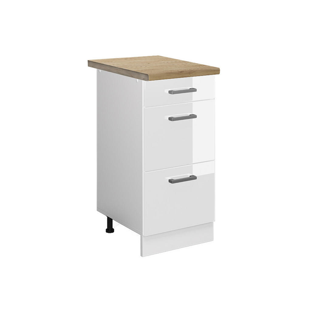 Vicco SPODNÍ SKŘÍŇKA KUCHYŇSKÉ LINKY R-Line Bílá vysoký lesk 40 cm se zásuvkami, PD Dub