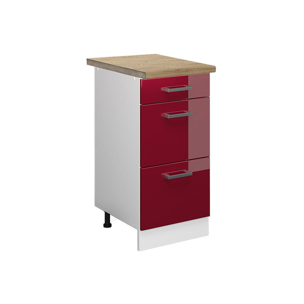 Vicco SPODNÍ SKŘÍŇKA KUCHYŇSKÉ LINKY R-Line Červená vysoký lesk 40 cm se zásuvkami, PD Dub