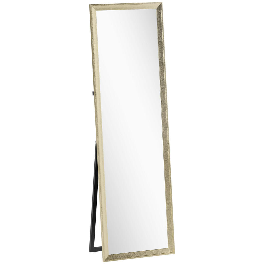 HOMCOM CELOTĚLOVÉ ZRCADLO 160 x 50 cm Obdélníkové stojací zrcadlo s kovovým vzhledem, zlaté