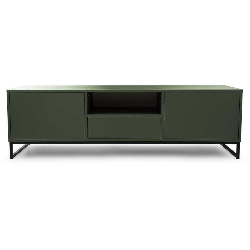 Beautysofa NÍZKÁ komoda Giana se 2 dvířky a zásuvkou, 160 cm, lahvově zelená