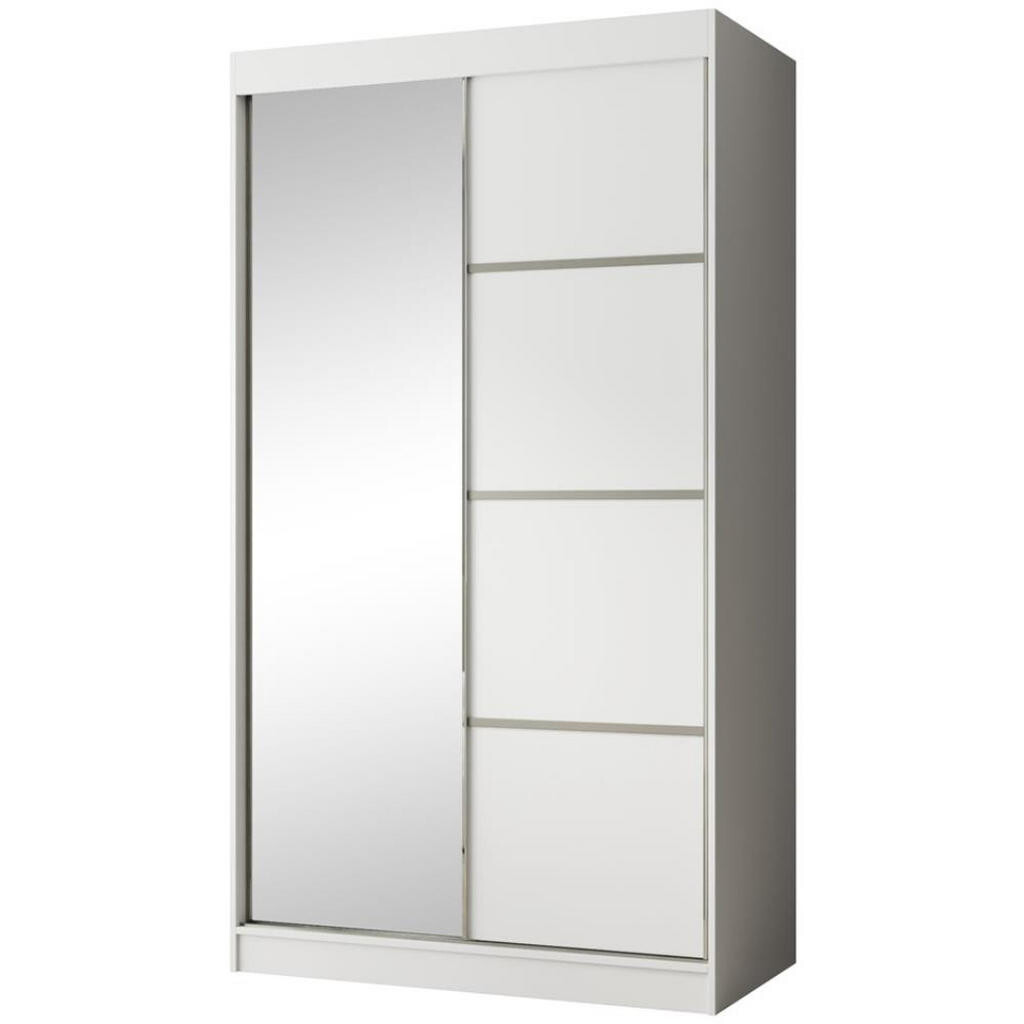 Beautysofa POSUVNÁ šatní skříň Paco 120/215/61, 2dveřová, bílá, se zrcadlem