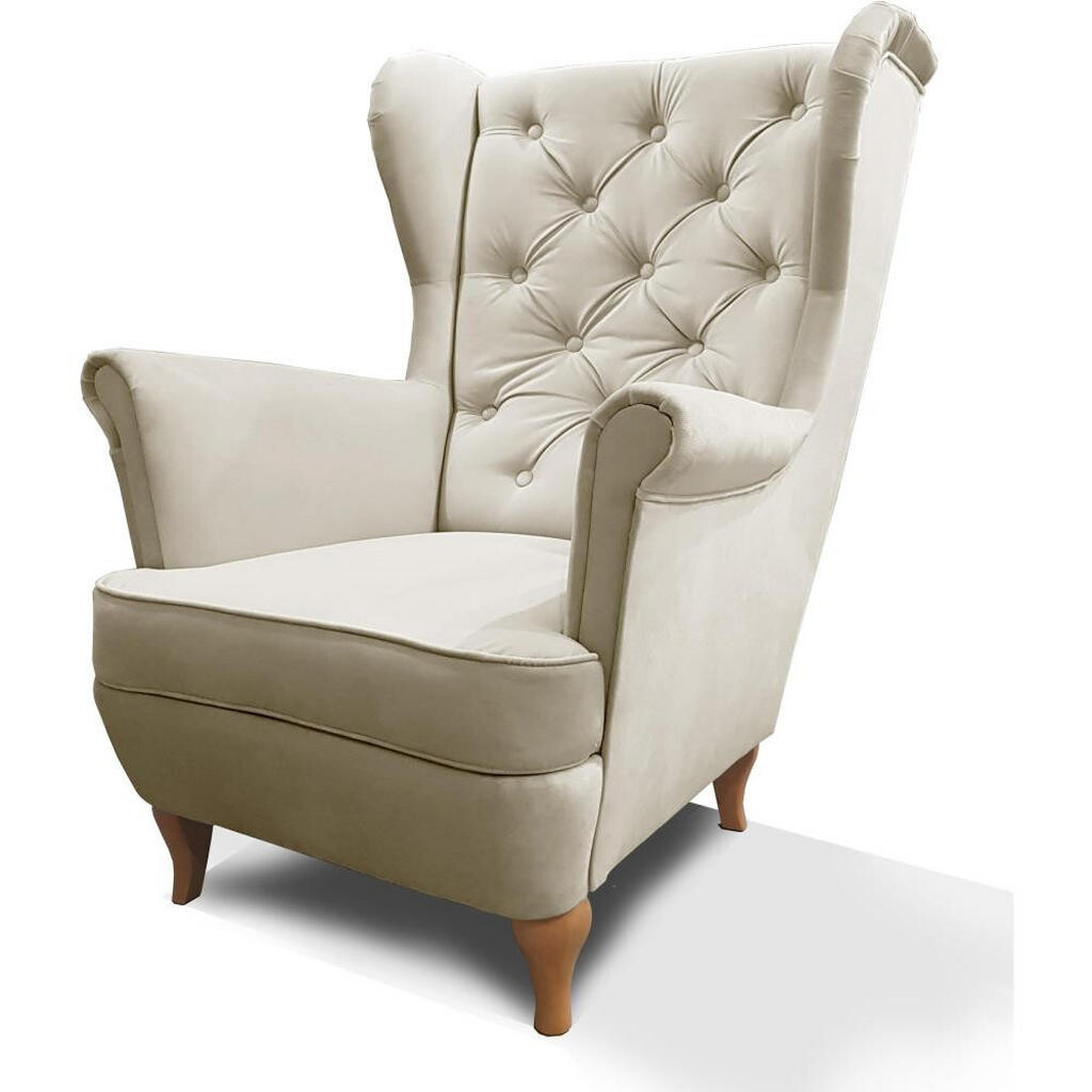Beautysofa KŘESLO Chesterfield Falco béžové s dřevěnými nohami