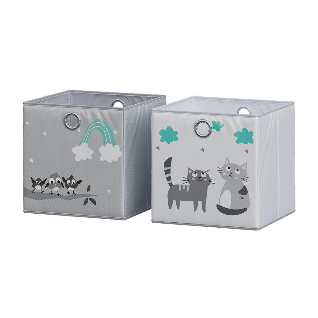 Vicco SKLÁDACÍ BOX Šedá (kočky a ptáci) 30 x 30 cm (motiv koček a ptáků)