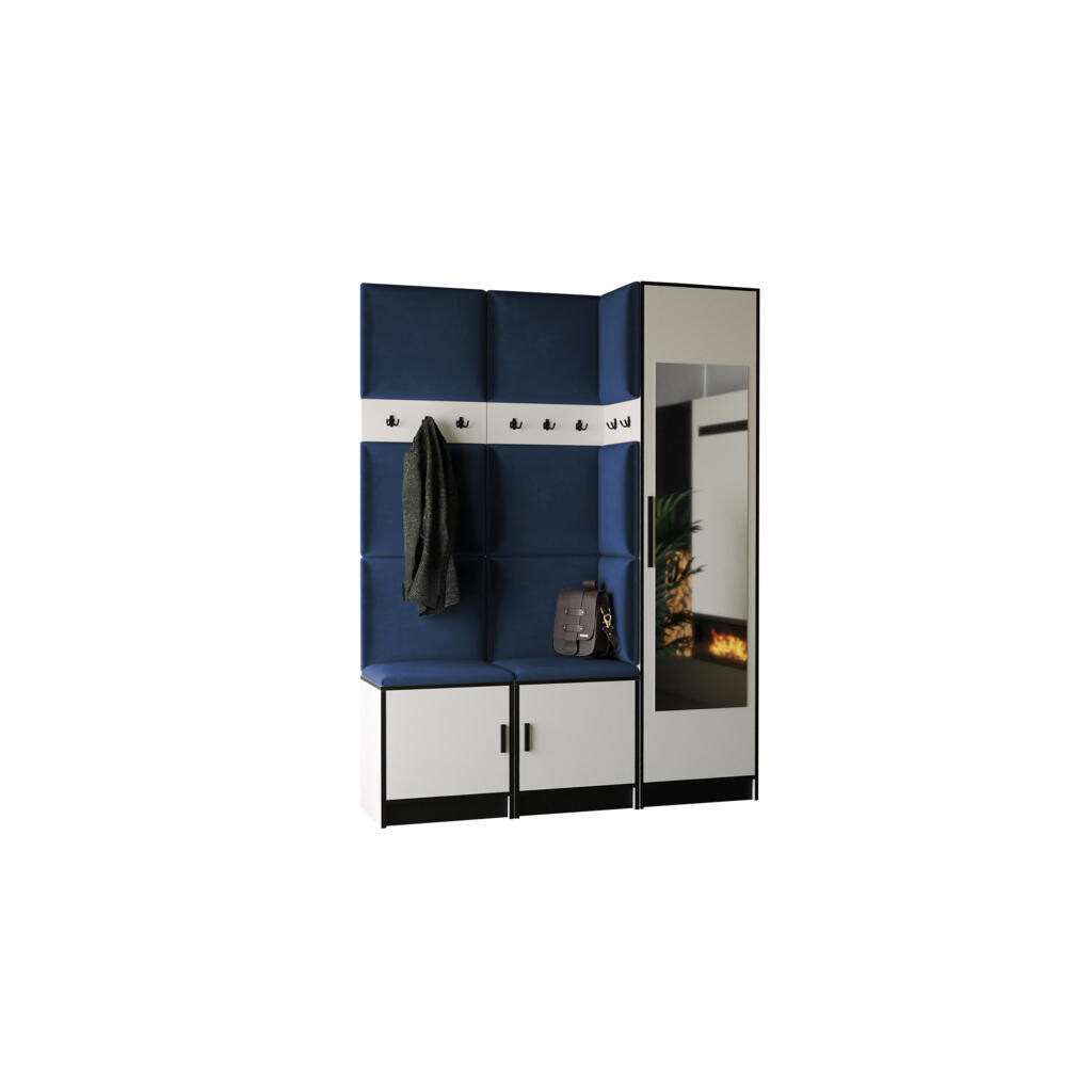 Kier Furniture PŘEDSÍŇOVÁ STĚNA ROJ 20 - 159,6x205x39cm Bílá & modrá látka