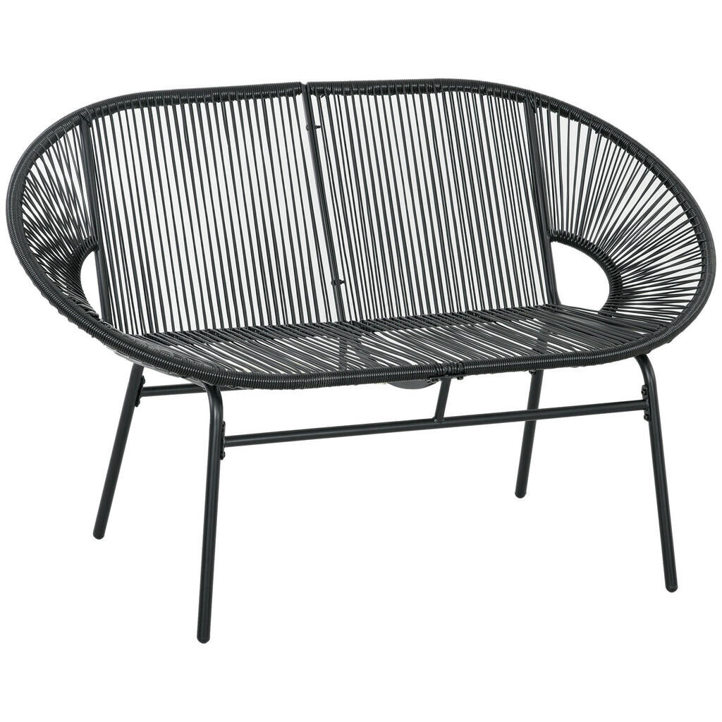 Outsunny POLYRATTAN Lavice 2místná Ratanová lavice Zahradní lavice, na terasu, balkon, ocel
