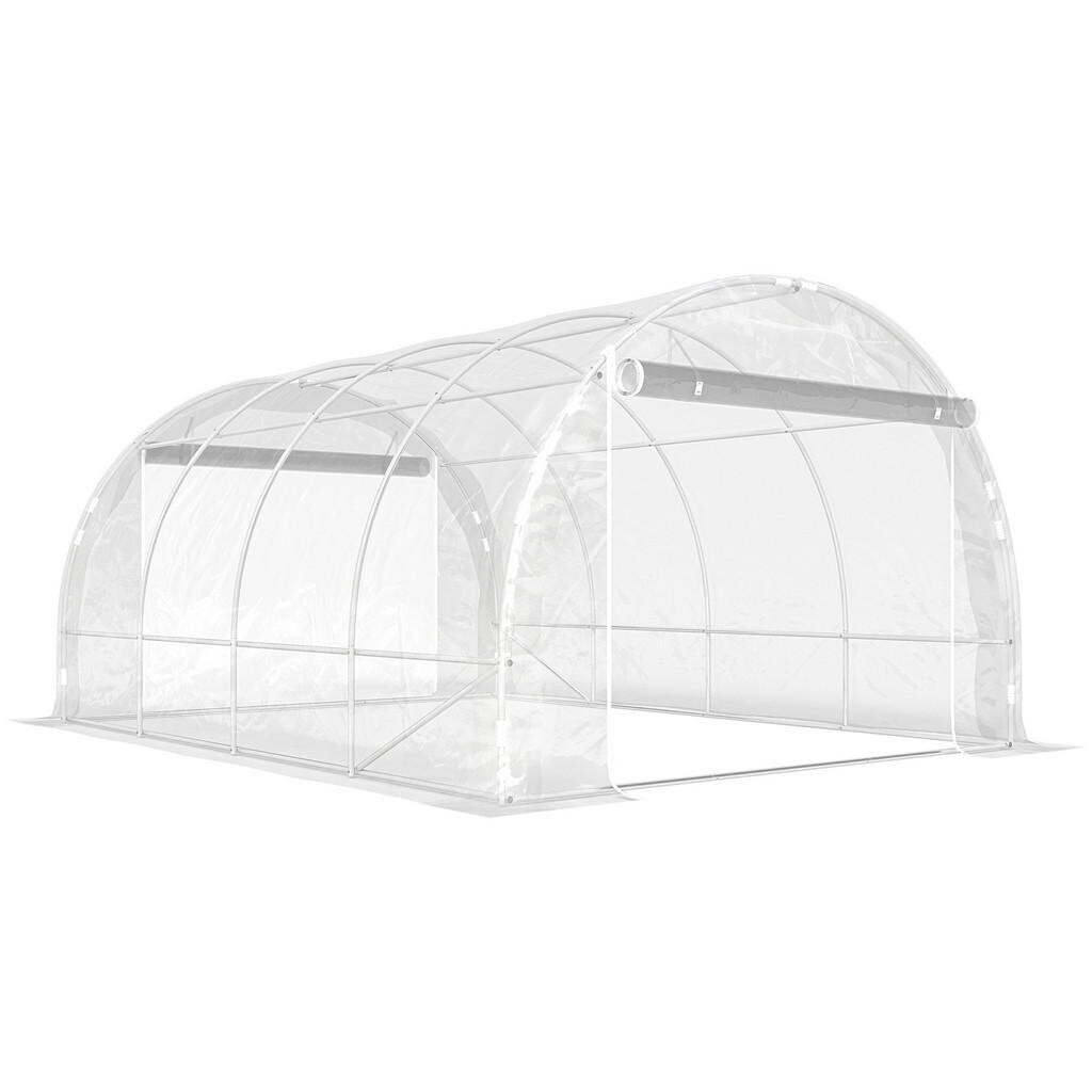 Outsunny SKLENÍK cca 4 x 3 x 2 m Fóliový skleník s širokými dveřmi na zip