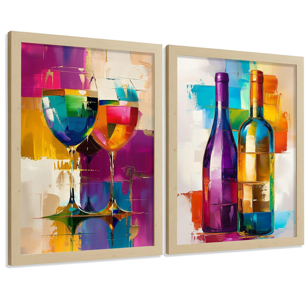Nacnic PLAKAT Sada 2 Pop Wine A3 Lehký dřevěný rám
